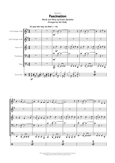 Free Sheet Music Alphabeat Fascination For Brass Quintet