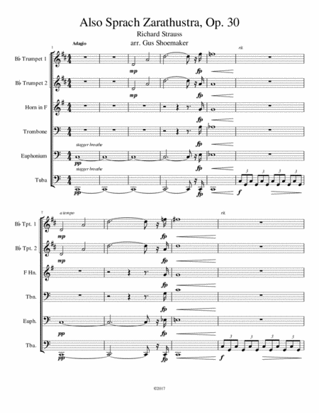 Free Sheet Music Also Sprach Zarathustra Sunrise Theme