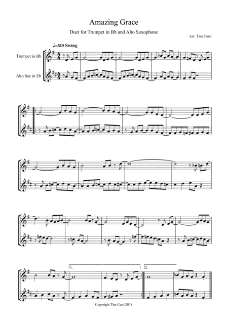 Amazing Grace Duet For Trumpet And Alto Saxophone Sheet Music