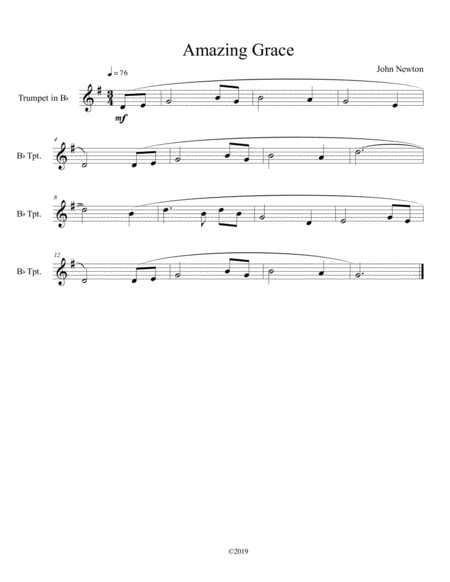 Free Sheet Music Amazing Grace For Solo Trumpet