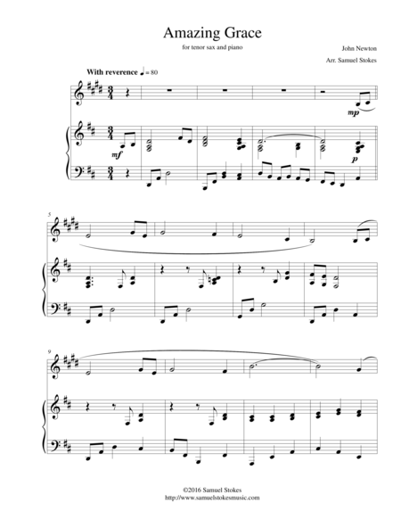 Amazing Grace For Tenor Sax And Piano Sheet Music