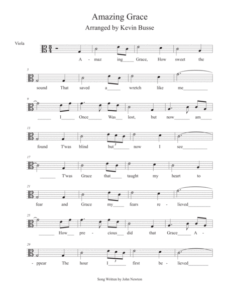 Free Sheet Music Amazing Grace In The Easy Key Of C Viola