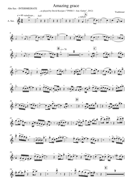 Amazing Grace Intermediate Alto Sax In Eb Sheet Music