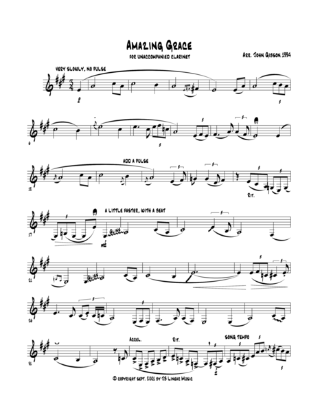 Amazing Grace Jazzy Version For Clarinet Alone Sheet Music