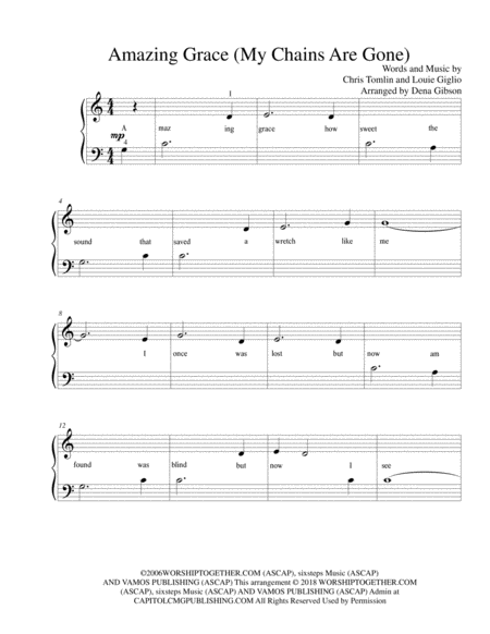 Free Sheet Music Amazing Grace My Chains Are Gone