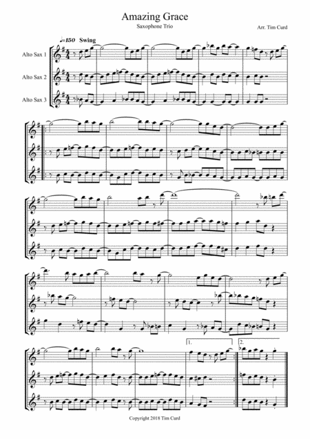 Amazing Grace Saxophone Trio Sheet Music