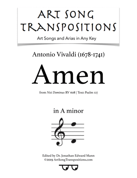 Amen Rv 608 Transposed To A Minor Sheet Music