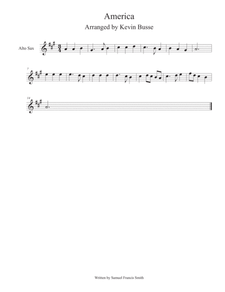 America My Country Tis Of Thee Alto Sax Sheet Music