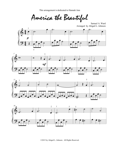 Free Sheet Music America The Beautiful Early Intermediate Piano Solo