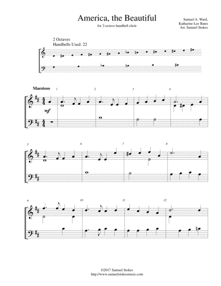 Free Sheet Music America The Beautiful For 2 Octave Handbell Choir