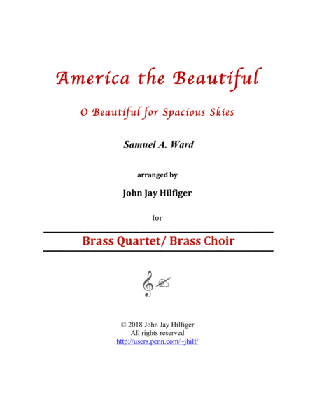 America The Beautiful For Brass Quartet Brass Choir Sheet Music