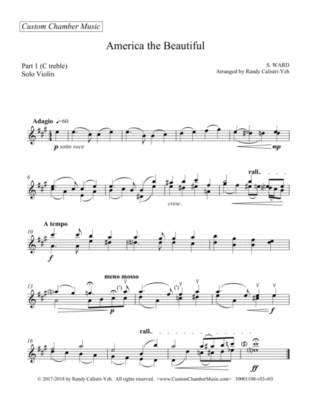 America The Beautiful Solo Violin Viola Or Cello Sheet Music