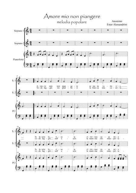 Free Sheet Music Amore Mio Non Piangere Coro E Piano