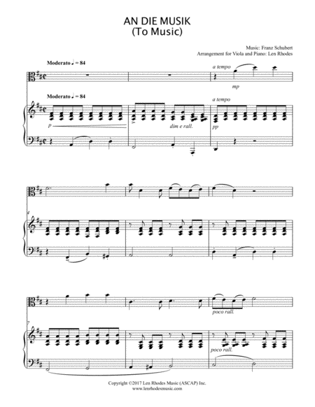 An Die Musik To Music Franz Schubert Viola And Piano Sheet Music