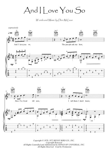 And I Love You So Guitar Fingerstyle Sheet Music