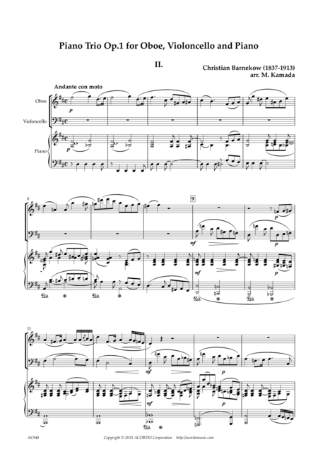 Andante Con Moto From Piano Trio Op 1 For Oboe Violoncello Piano Sheet Music