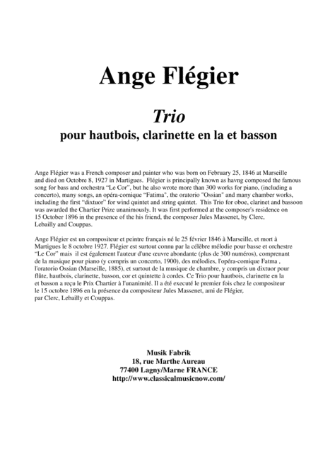 Free Sheet Music Ange Flgier Trio For Oboe Clarinet A Or Bb And Bassoon