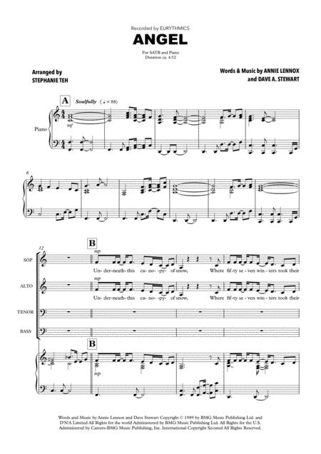 Angel Eurythmics Satb Choir Arr Stephanie Teh Sheet Music