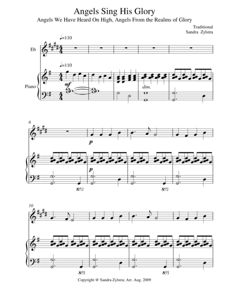 Angels Sing His Glory Treble Eb Instrument Solo Sheet Music