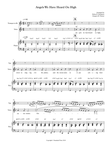 Angels We Have Heard On High For Vocal Solo With Trumpet And Piano Accompaniment Sheet Music