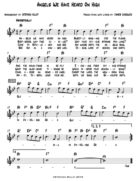 Angels We Have Heard On High Lead Sheet Melody Lyrics Chords In Key Of Bb Sheet Music