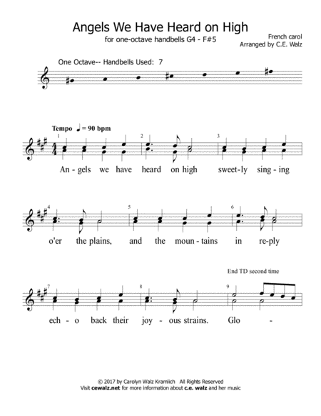 Angels We Have Heard On High One Octave Handbells G4 F 5 Sheet Music