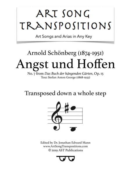 Angst Und Hoffen Op 15 No 7 Transposed Down One Whole Step Sheet Music