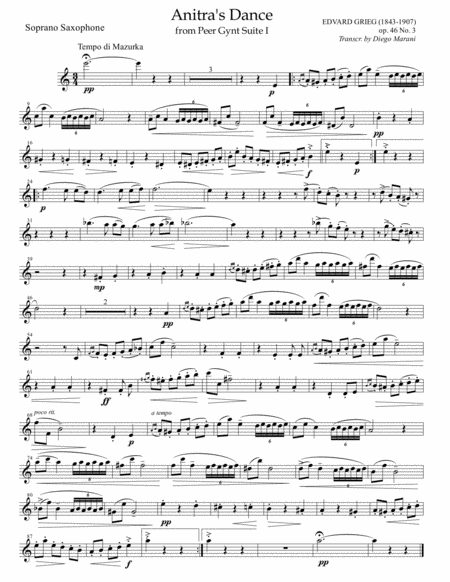 Free Sheet Music Anitras Dance From Peer Gynt For Saxophone Quartet