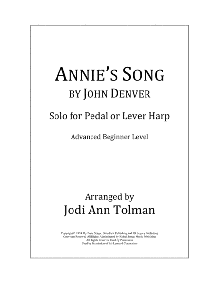 Annies Song By John Denver Harp Solo Sheet Music