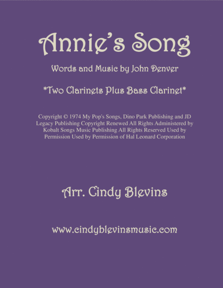 Free Sheet Music Annies Song For Two Clarinets And Bass Clarinet