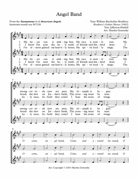 Free Sheet Music Anonymous 4 Angel Band