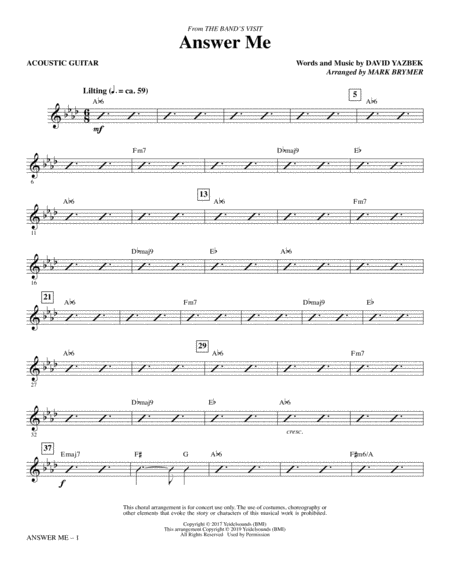 Answer Me From The Bands Visit Arr Mark Brymer Acoustic Guitar Sheet Music