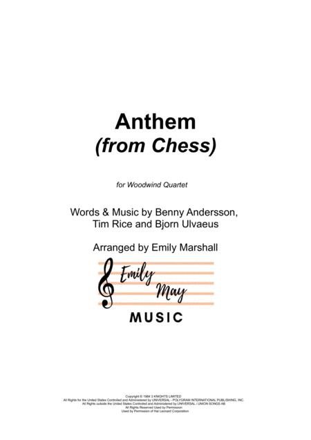 Anthem From Chess For Woodwind Quartet Sheet Music