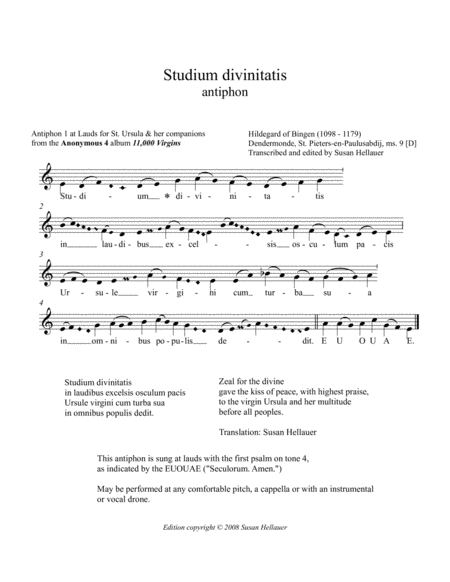 Free Sheet Music Antiphon Studium Divinitatis From Anonymous 4s Album 11 000 Virgins