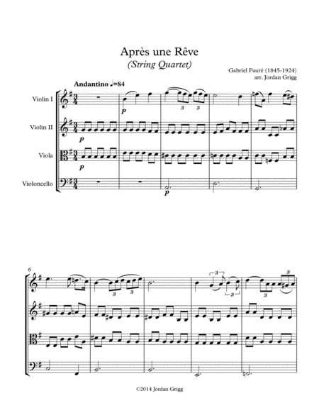 Aprs Une Rve String Quartet Sheet Music