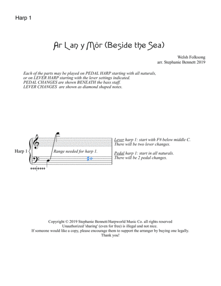 Free Sheet Music Ar Lan Y Mr Beside The Sea Harp 1 For Ensemble