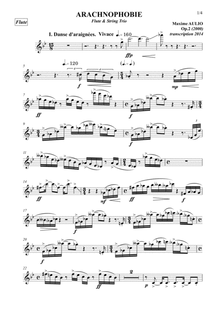 Arachnophobia For Flute String Trio Set Of Parts Sheet Music