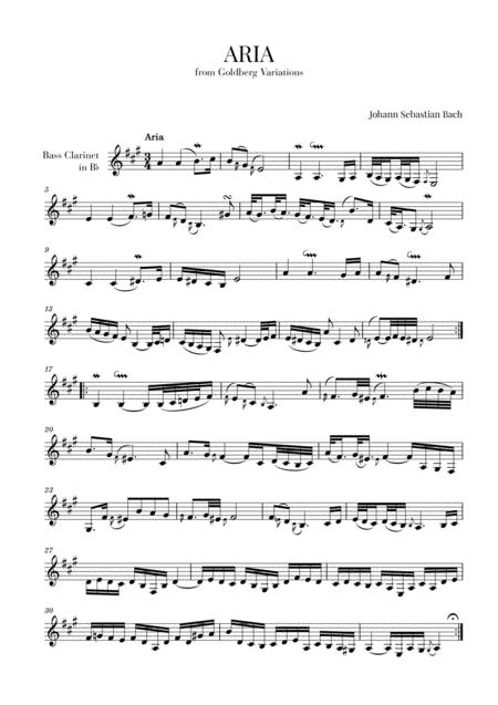 Aria From Goldberg Variations Bwv 988 For Bass Clarinet Sheet Music