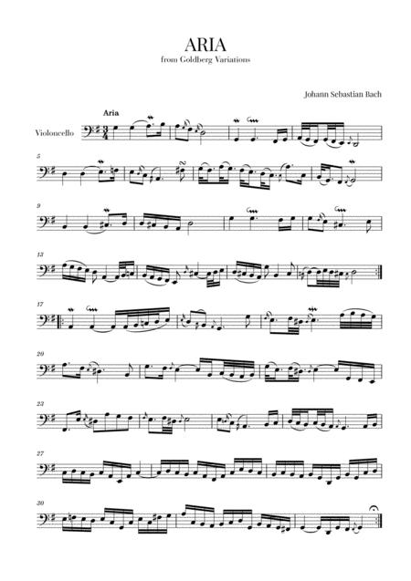 Aria From Goldberg Variations Bwv 988 For Cello Sheet Music