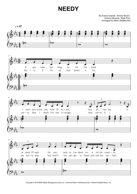 Free Sheet Music Ariana Grande Needy