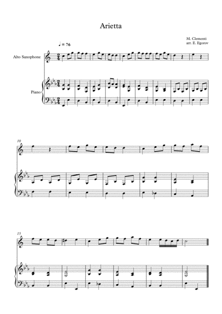 Arietta Muzio Clementi For Alto Saxophone Piano Sheet Music