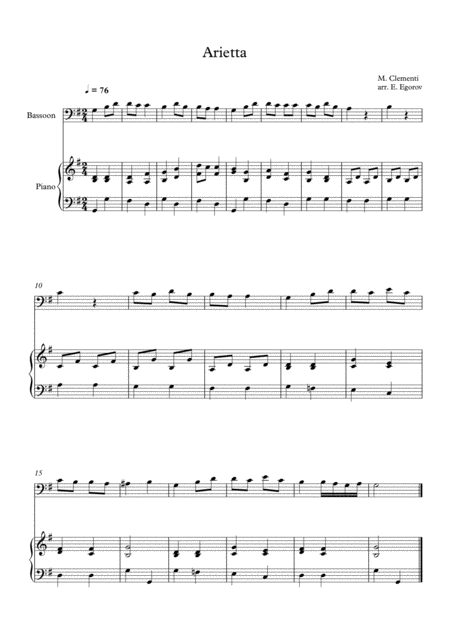 Free Sheet Music Arietta Muzio Clementi For Bassoon Piano