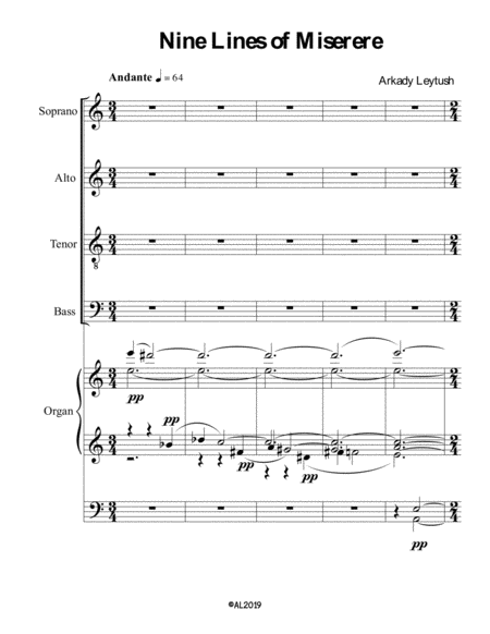 Arkady Leytush Nine Lines Of Miserere For Satb Choir And Organ Sheet Music