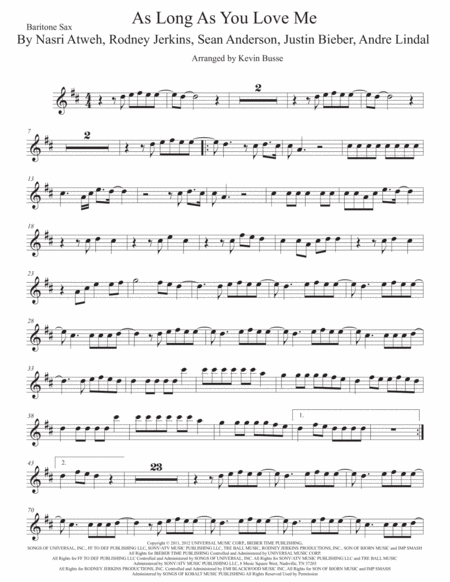 Free Sheet Music As Long As You Love Me Bari Sax