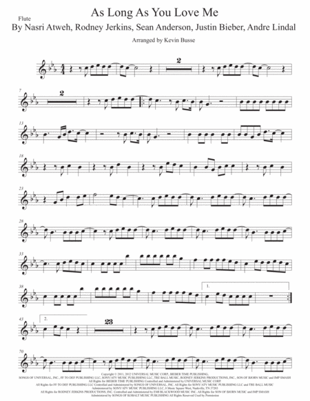 As Long As You Love Me Flute Original Key Sheet Music