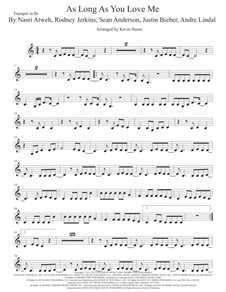 As Long As You Love Me Trumpet Easy Key Of C Sheet Music