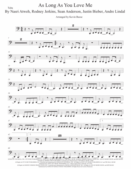 As Long As You Love Me Tuba Easy Key Of C Sheet Music