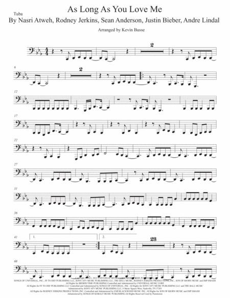 As Long As You Love Me Tuba Original Key Sheet Music