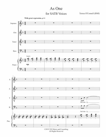 As One Satb Voices With Piano Reproducible Sheet Music