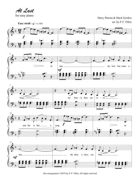 At Last Easy Piano Sheet Music